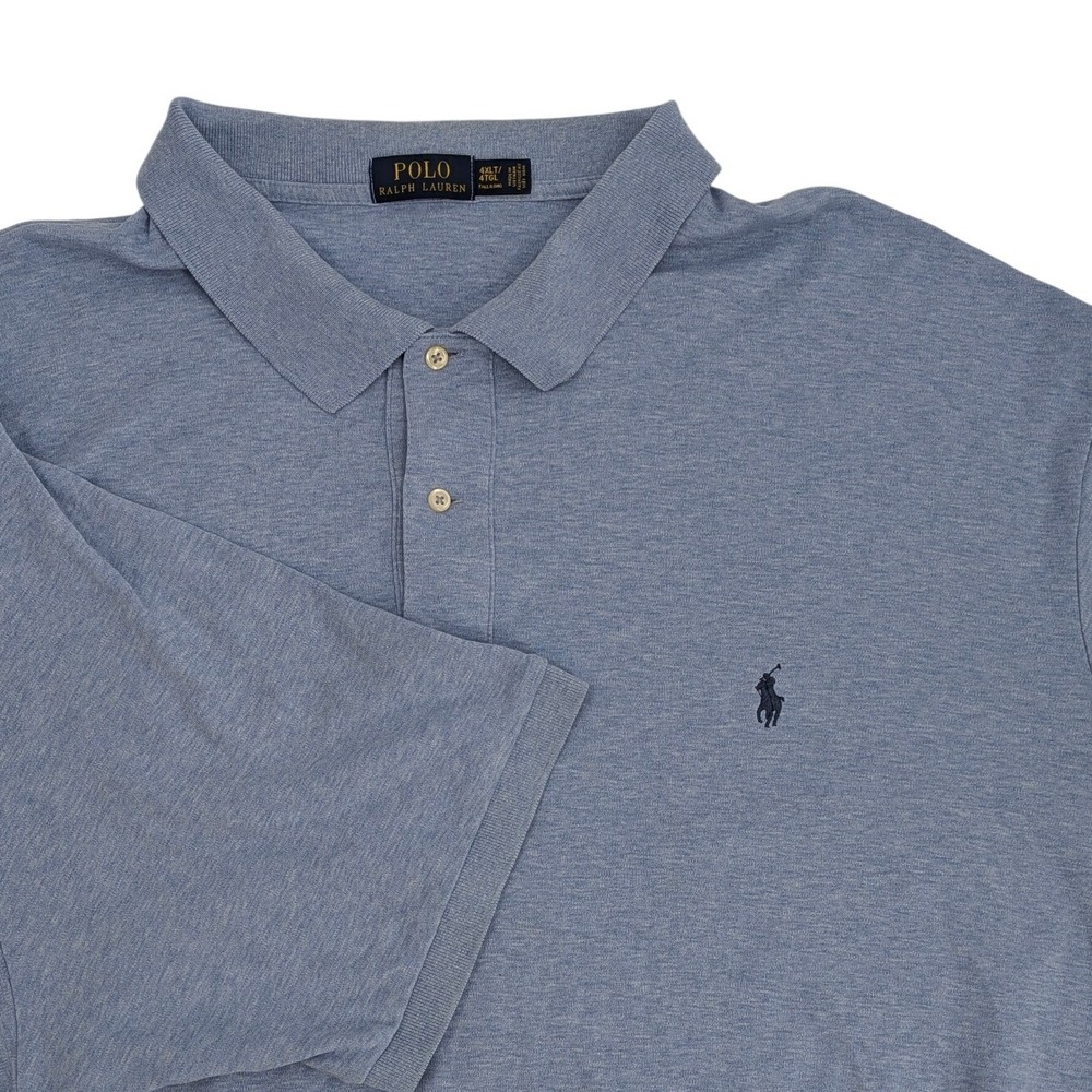 Polo Ralph Lauren Men 4XLT Blue Heather Short Sleeve Pony Logo Polo Shirt Tall